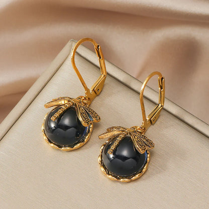 Pendientes Esféricos de Libélula en Plata Antigua