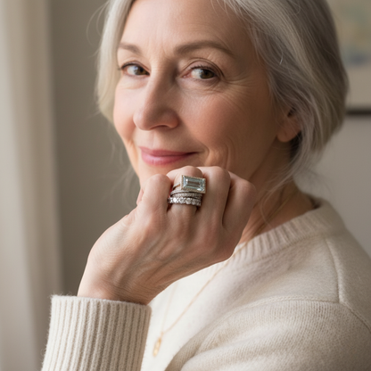 Conjunto Vintage de Anillos en Plata con Turquesa de Vidrio