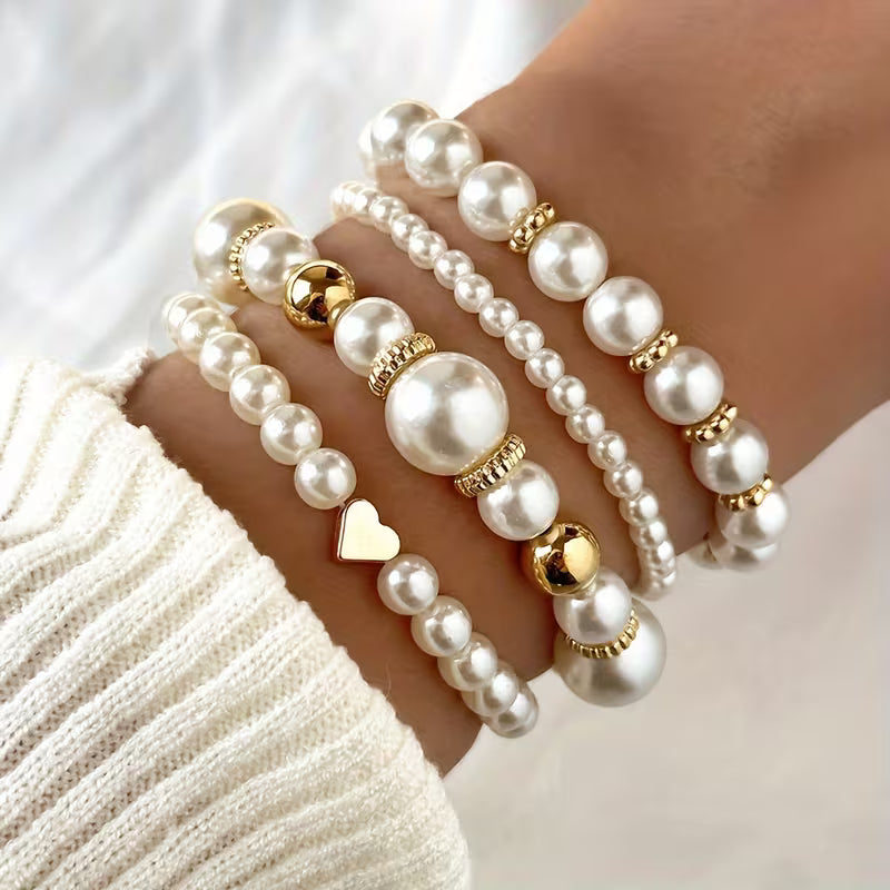 Conjunto de Pulseras de Perlas Blancas