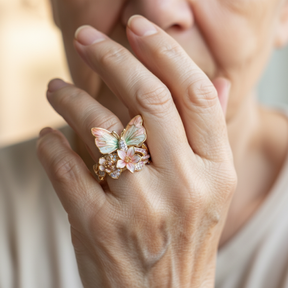 Anillo Mariposa Brillante de la Naturaleza con Circonita