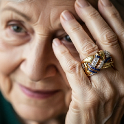 Anillo Vintage Dorado con Zirconia Azul