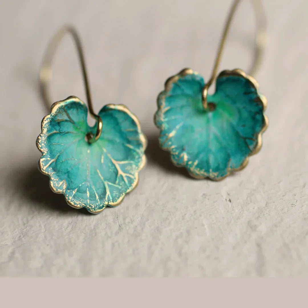 Pendientes vintage en forma de hoja azul