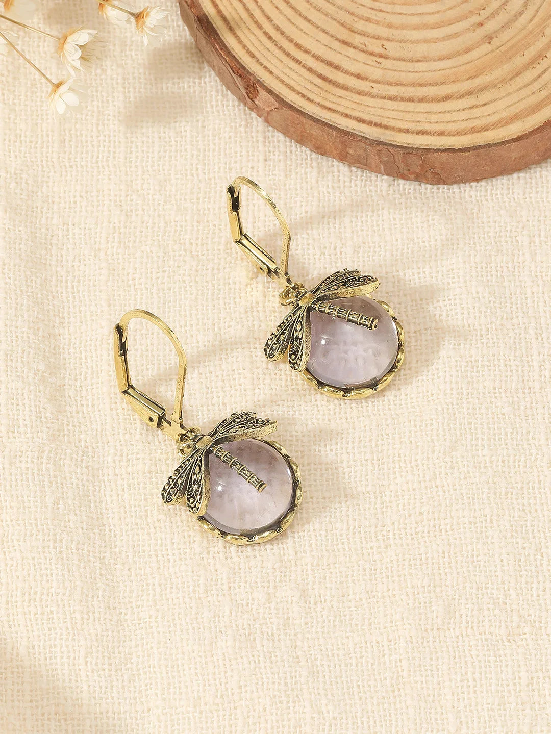 Pendientes Esféricos de Libélula en Plata Antigua