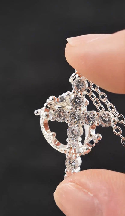 Collar de Cruz Coronada en Oro y Plata