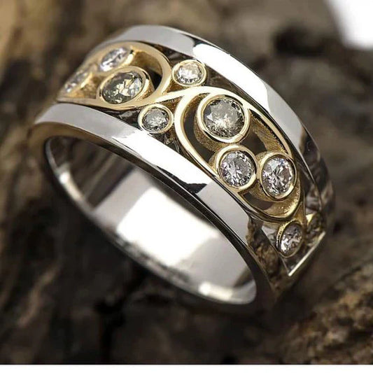 Anillo Vintage en Oro y Plata con Zircón en Forma de Hiedra