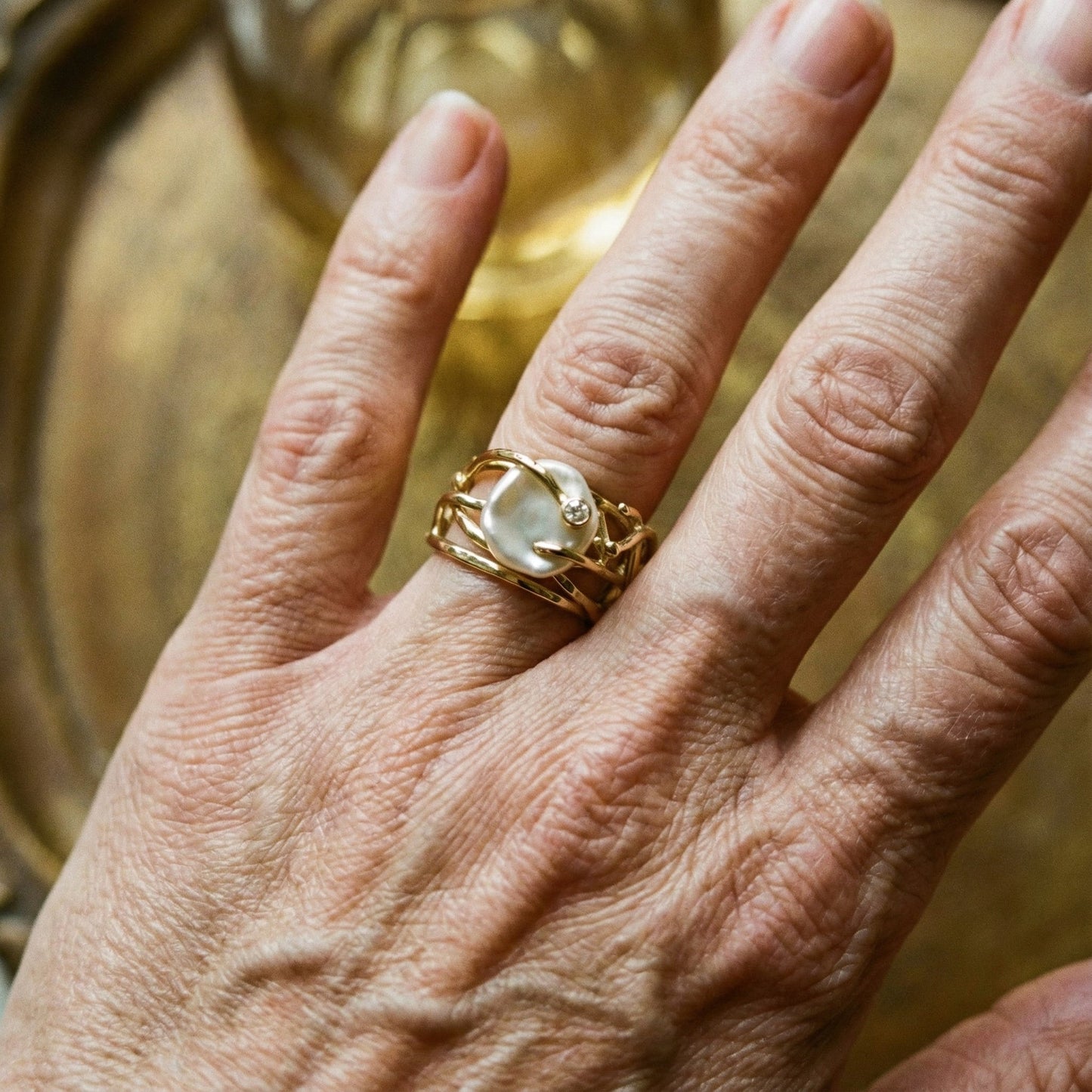 Anillo Vintage Fino en Oro y Perlas