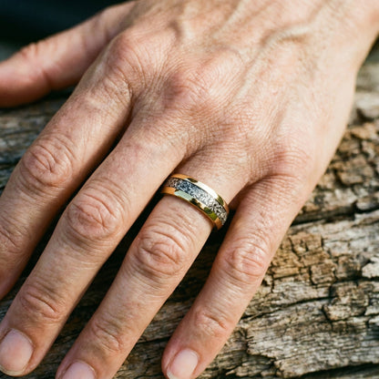 Anillo con incrustaciones doradas brillantes