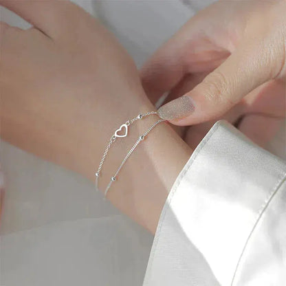 Pulsera Ajustable de Plata con Corazón