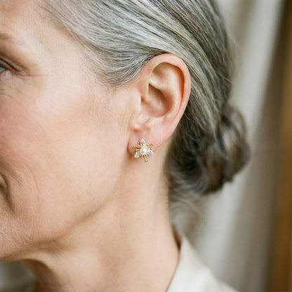 Pendientes Flor con Cristales y Perlas