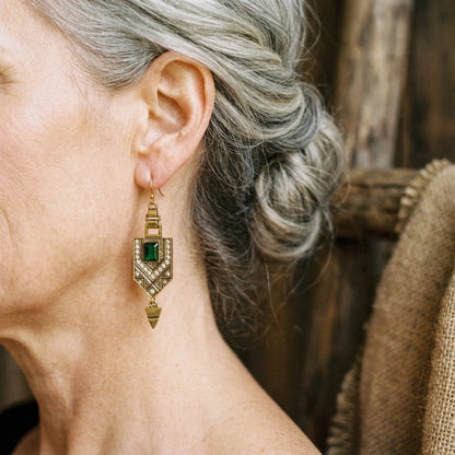 Pendientes Geométricos Vintage Dorados y Verdes