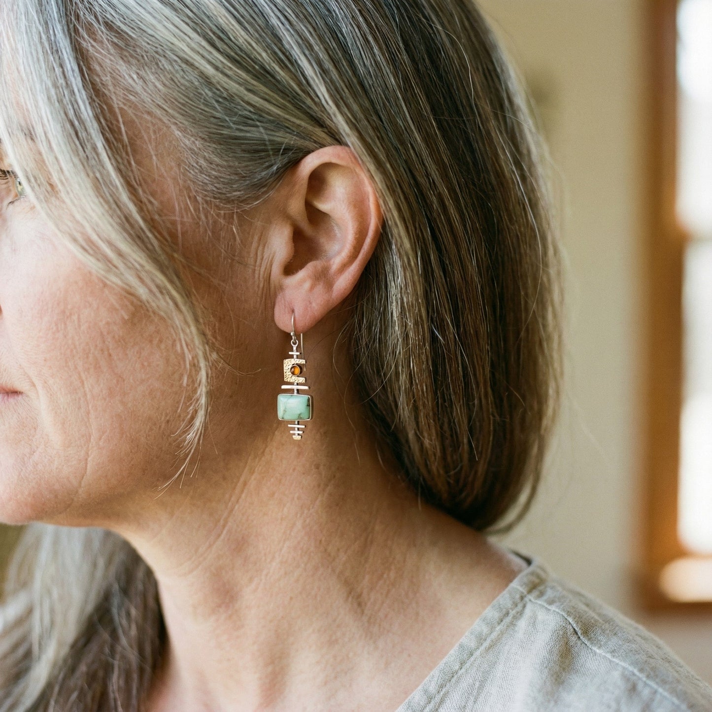 Pendientes Vintage de Piedra Verde Antigua