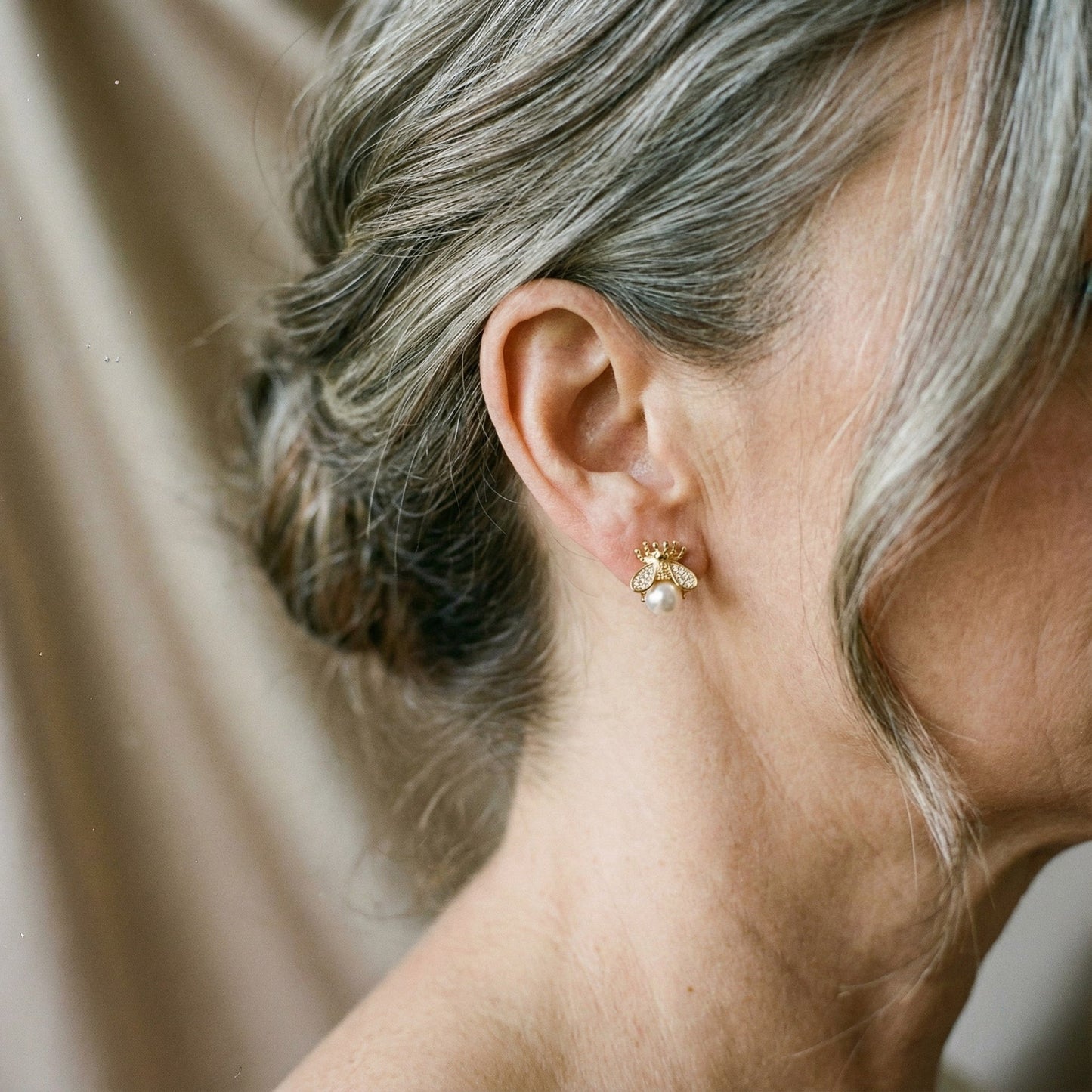 Pendientes de perla y circonita en oro