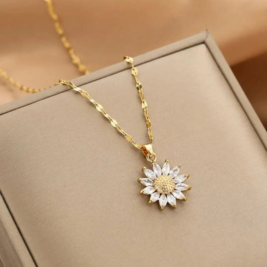 Colgante con Girasol de Cristal en Dorado