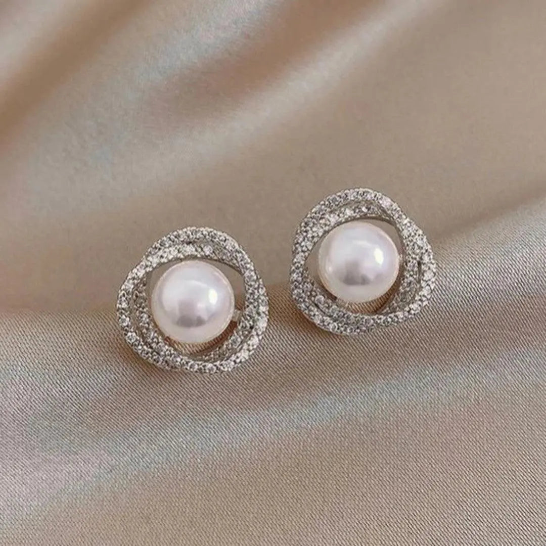 Pendientes Espirales Brillantes con Perlas Elegantes