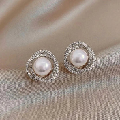 Pendientes Espirales Brillantes con Perlas Elegantes