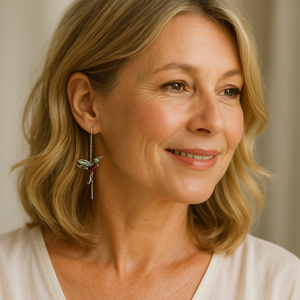 Pendientes con Colibrí en Esmalte y Circonitas