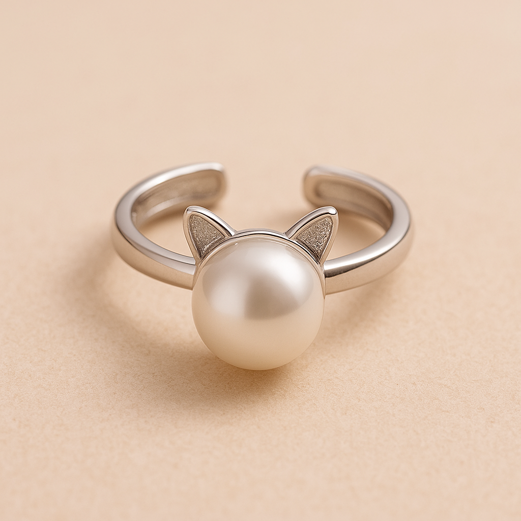 Hermoso collar de gato y perla con pendientes y anillo gratis