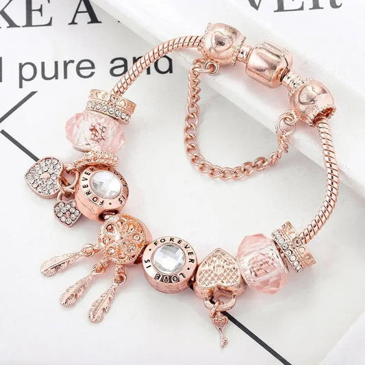 Pulsera Atrapa Sueños Rosa con Pendientes en Plata