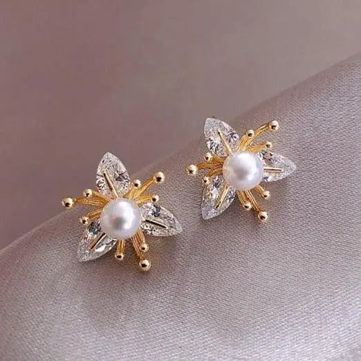 Pendientes Flor con Cristales y Perlas