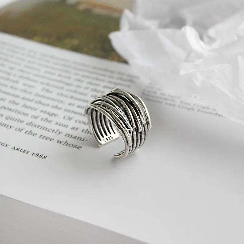 Anillo Ajustable en Capas Plateado