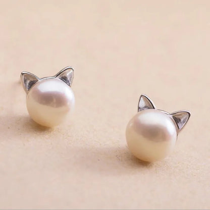 Hermoso collar de gato y perla con pendientes y anillo gratis