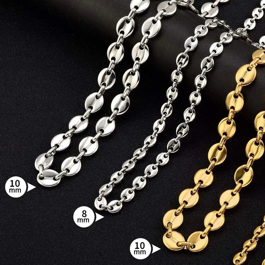 Collar unisex de acero inoxidable con forma de grano de café