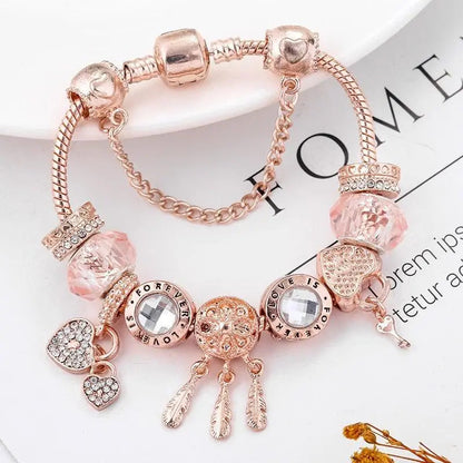 Pulsera Atrapa Sueños Rosa con Pendientes en Plata