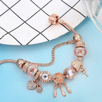 Pulsera Atrapa Sueños Rosa con Pendientes en Plata