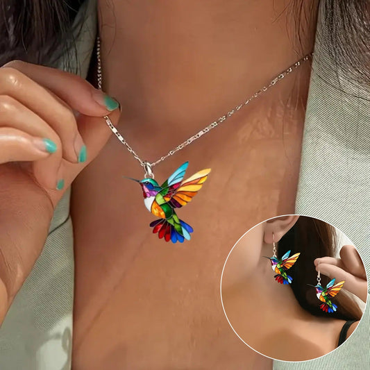 Lindo Collar con Colibrí y Pendientes de Regalo – Oferta por Tiempo Limitado