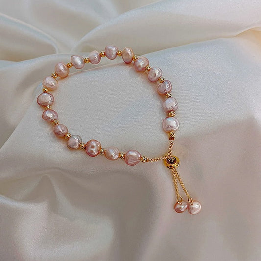 Pulsera de Perlas Rosa en Oro