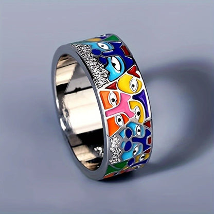 Anillo de plata con ojos multicolores