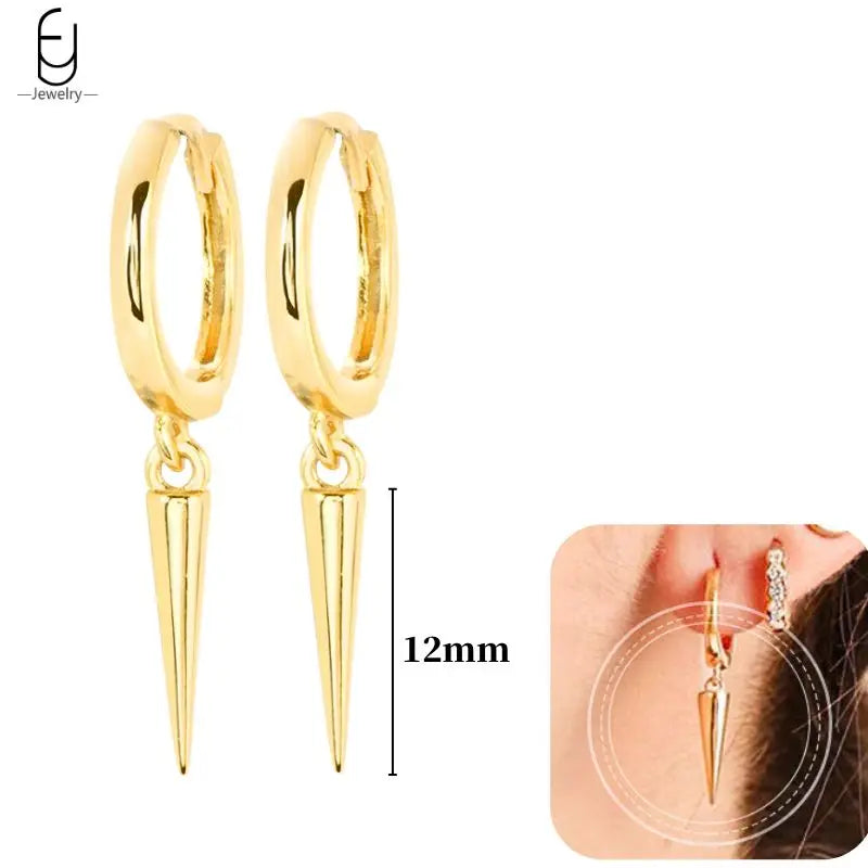 Pendientes de aro de plata de ley 925 con estilo de tachuelas puntiagudas