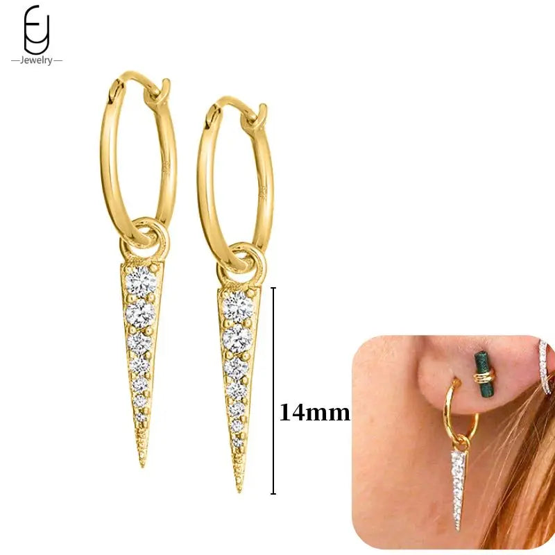 Pendientes de aro de plata de ley 925 con estilo de tachuelas puntiagudas