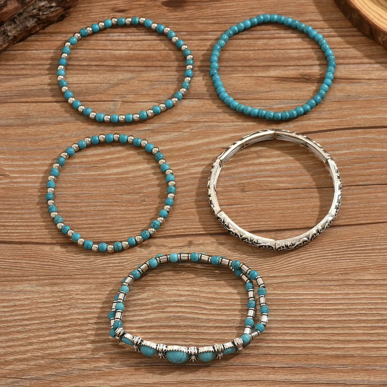 Conjunto de Pulseras Boho con Cuentas Turquesa