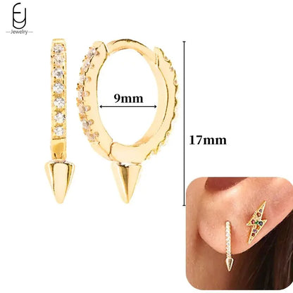 Pendientes de aro de plata de ley 925 con estilo de tachuelas puntiagudas