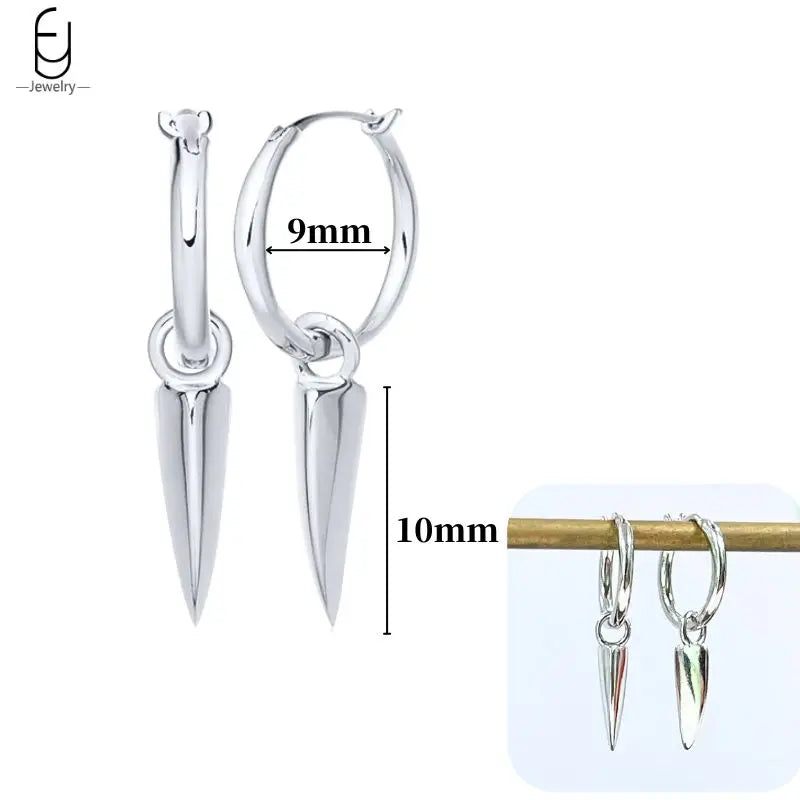 Pendientes de aro de plata de ley 925 con estilo de tachuelas puntiagudas
