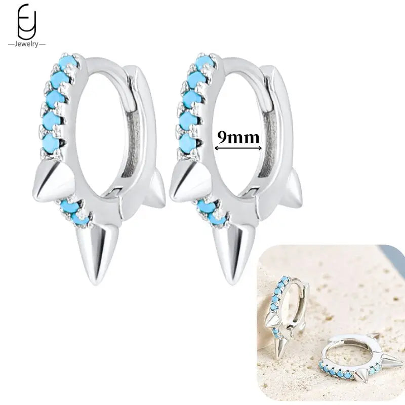 Pendientes de aro de plata de ley 925 con estilo de tachuelas puntiagudas