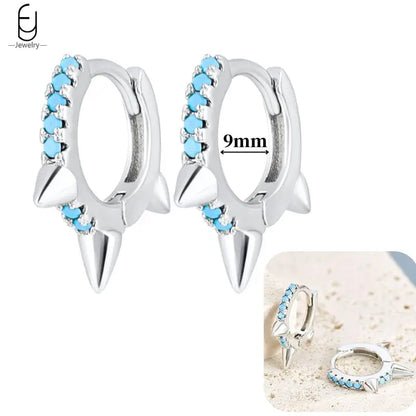 Pendientes de aro de plata de ley 925 con estilo de tachuelas puntiagudas