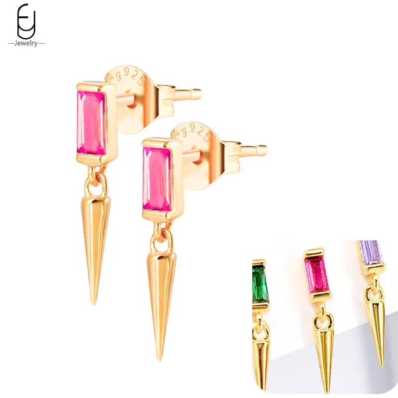 Pendientes de aro de plata de ley 925 con estilo de tachuelas puntiagudas