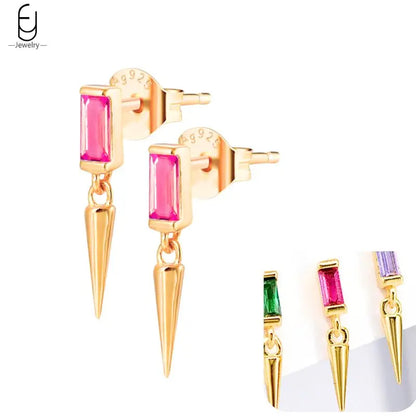 Pendientes de aro de plata de ley 925 con estilo de tachuelas puntiagudas