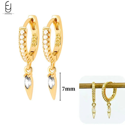 Pendientes de aro de plata de ley 925 con estilo de tachuelas puntiagudas