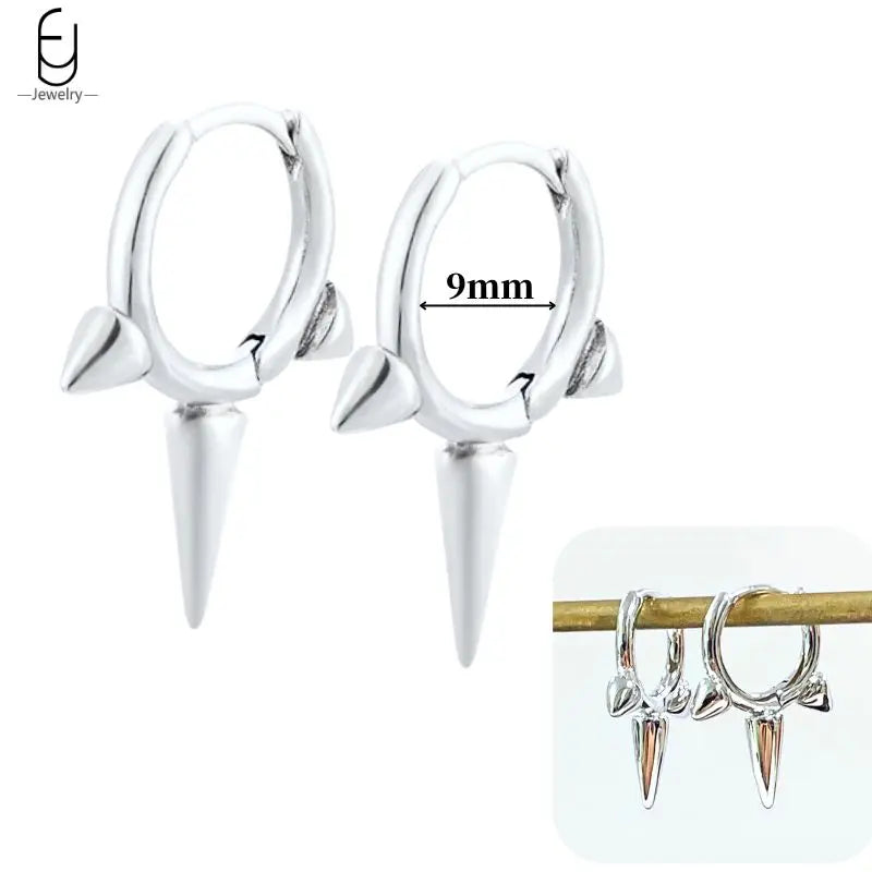 Pendientes de aro de plata de ley 925 con estilo de tachuelas puntiagudas