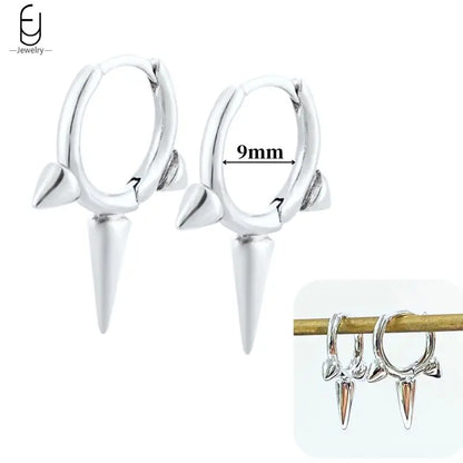 Pendientes de aro de plata de ley 925 con estilo de tachuelas puntiagudas