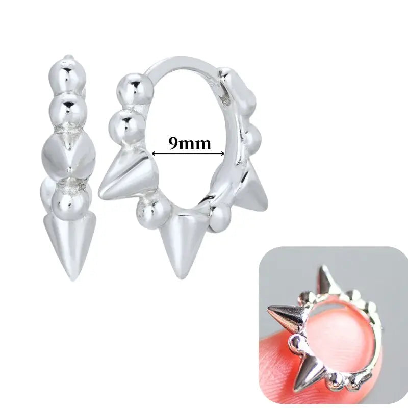 Pendientes de aro de plata de ley 925 con estilo de tachuelas puntiagudas