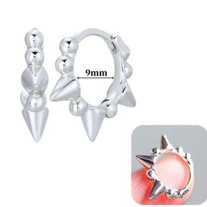 Pendientes de aro de plata de ley 925 con estilo de tachuelas puntiagudas