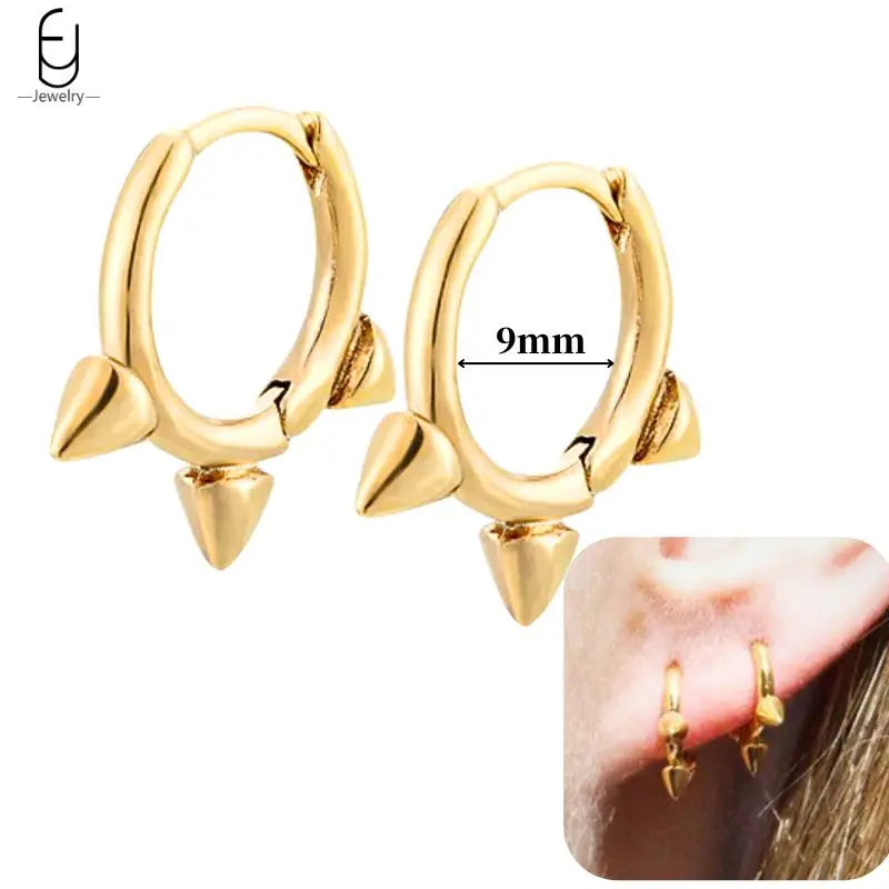 Pendientes de aro de plata de ley 925 con estilo de tachuelas puntiagudas