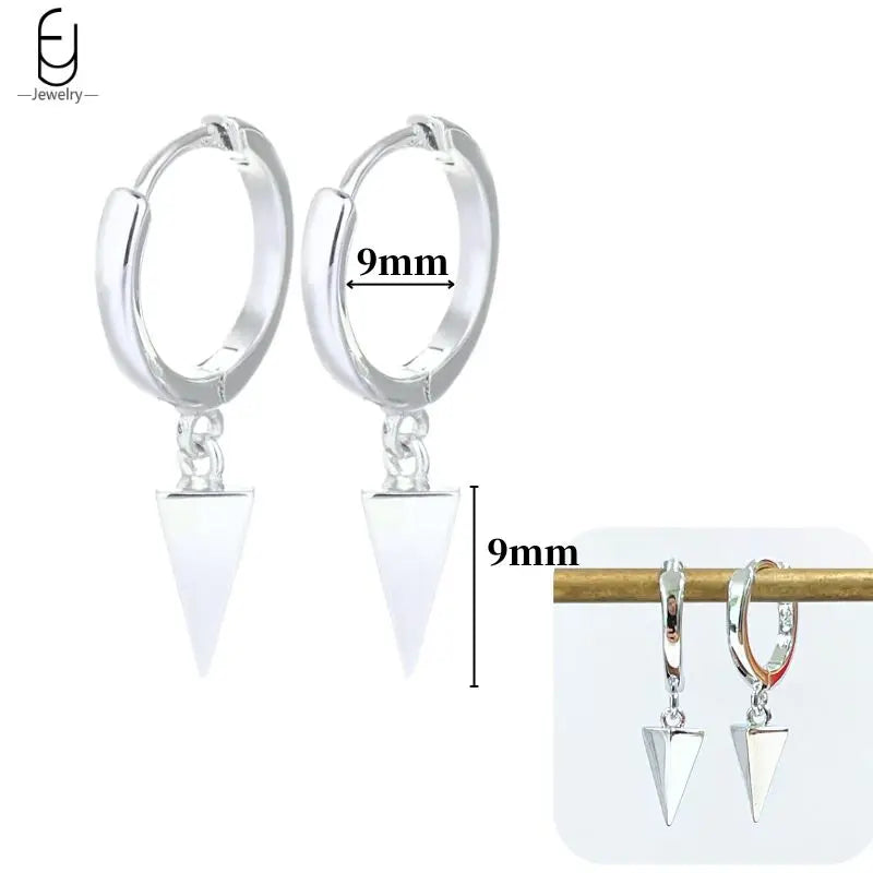 Pendientes de aro de plata de ley 925 con estilo de tachuelas puntiagudas