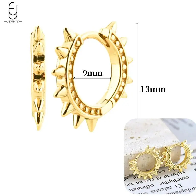 Pendientes de aro de plata de ley 925 con estilo de tachuelas puntiagudas