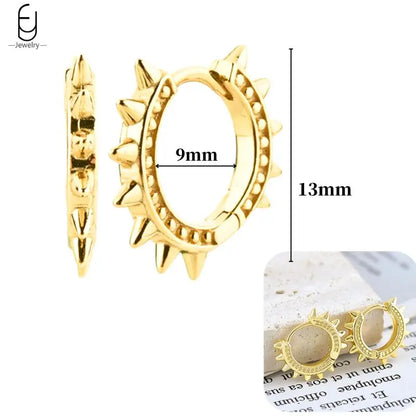 Pendientes de aro de plata de ley 925 con estilo de tachuelas puntiagudas