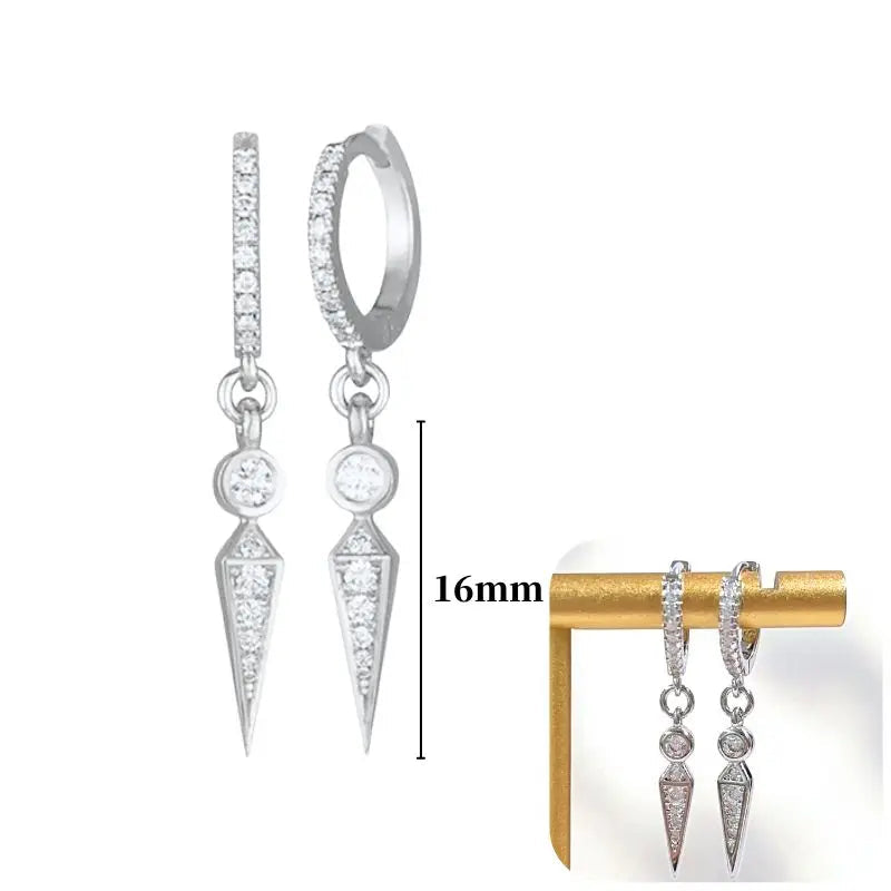 Pendientes de aro de plata de ley 925 con estilo de tachuelas puntiagudas